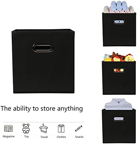 Yunkeeeper storage bins Cubes, Fabric Cube Organizer with Handle, Foldable Cube Bins for Cloth or Accessary Storage, 11x11x11, Set of 3, (Black) - Image 3