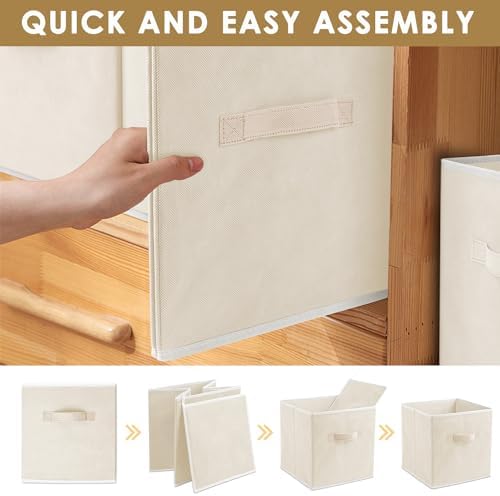 Criusia Storage Cubes, 11 Inch Clothes Storage Bins with Dual Handles (10 Pack), Fabric Collapsible Storage Bins for Shelves Closet, Cubby Organizer Bins for Clothing Toys Blanket Magazines (Beige) - Image 6
