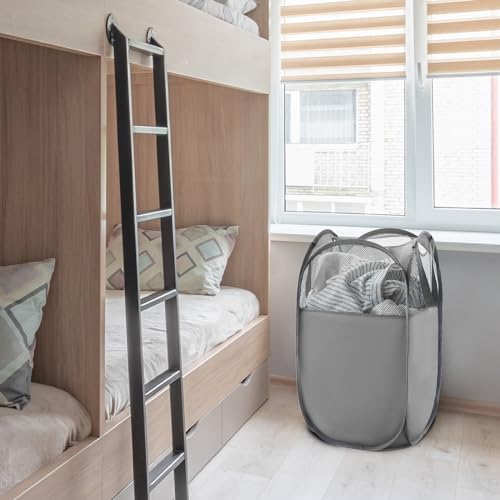 TECHMILLY Pop Up Foldable Laundry Basket, Mesh Laundry Hamper with Reinforced Handles for Dirty Clothes Storage in Dorm, Laundry Room, Bathroom, Grey(Fabric), 2 Pack - Image 7