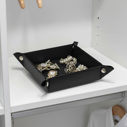 UnionBasic Small Valet Tray, Jewelry Tray for Rings Watches Earrings, Entryway Catchall Caddy for Coins Keys Change, Nightstand Bedside Valet Holder, Trays for Electronic Gadgets, Black - Image 7
