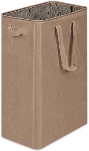 efluky Slim Laundry Basket, Narrow Laundry Hamper with Handles, Collapsible Dirty Clothes Hamper, Tall Laundry Bin for Laundry Room, Dorm and Bedroom, 19.8 Gallon (75L) Flax Brown by efluky