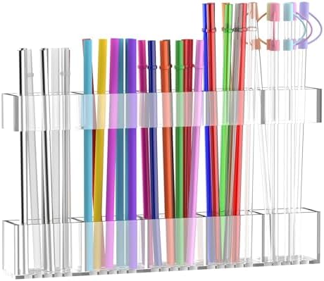 9.5” Large Acrylic Straw Holder for Cabinet Door, Adjustable Two-Part by Rycid