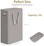 efluky Slim Laundry Basket with Lid, Narrow Laundry Hamper with Handles, Collapsible Dirty Clothes Hamper, Tall Laundry Bin for Laundry Room, Dorm and Bedroom, 55L Grey - Image 2