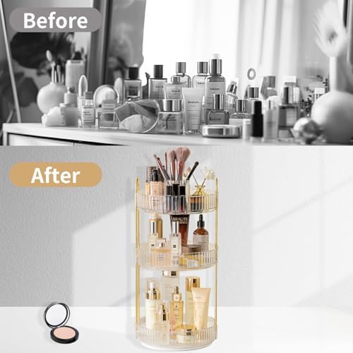 Asayuee 360 Rotating Makeup Organizer,3 Tier Large Capacity Make Up Organizers and Storage,Skincare Perfume Vanity Organizers,Bathroom Cosmetics Storage Organizer Countertop(Clear) - Image 5
