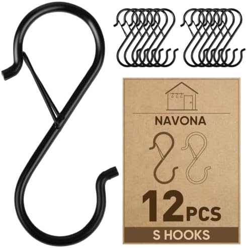12 Pcs S Hooks for Hanging Heavy Duty, Metal S Hook with Safety Buckle by Welcometobuy%EF%BC%81