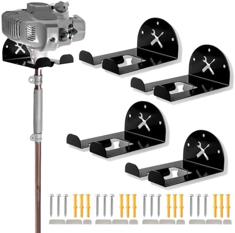 Upgraded Trimmer Rack Wall Mount - 8" Heavy Duty Weed Eater Hanger for Garage Wall, Garden Power Tool Holder Organizer Hooks for Grass Trimmer, Hedge Trimmer, Leaf Blower and Chainsaw, Black, 4 Pack by IULRTBA