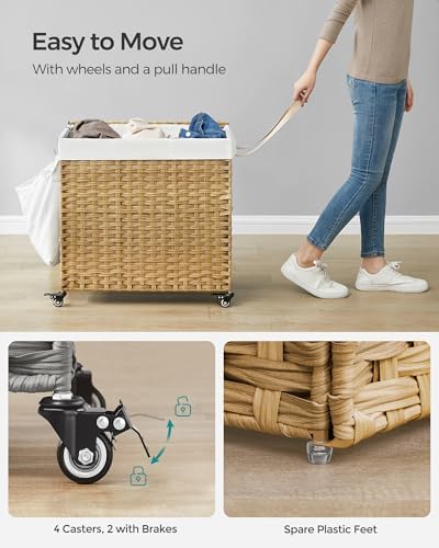 SONGMICS Rolling Laundry Hamper with Lid, 140 L Synthetic Rattan - Image 4