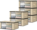 HomeHacks 6-Pack Clothes Organizer Storage Bags, 35L Storage Bins, Beige | Foldable Storage Box Container with Zippers, Clear Window, Reinforced Handles for Closet, Dorm, Pillows, Bedding, Sweater by HomeHacks