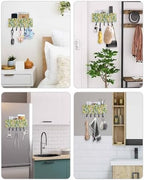 Lemon Key Holder Wall Mount,Country Yellow Fruit Blue Plaid Green Leaf Black Hanging Mail Organizer with 5 Key Hooks Wall Decorative,Adhesive Key Rack with Shelf for Hallway Kitchen Entryway Decor - Image 6