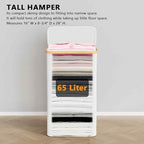 SpaceAid Slim Laundry Hamper with Lid, 65L Narrow Clothes Basket Bin with Bamboo Handles, Skinny Tall Collapsible Hamper for Bedroom, Bathroom, Dorm, Laundry Room - White - Image 2