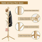 8-Hook Freestanding Coat Rack 3 Adjustable Heights Nature 2PCS - Image 5