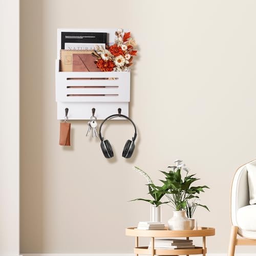 Wall Mounted Key and Mail Holder, 2-Slot Wooden Mail Sorter Organizer - Image 5