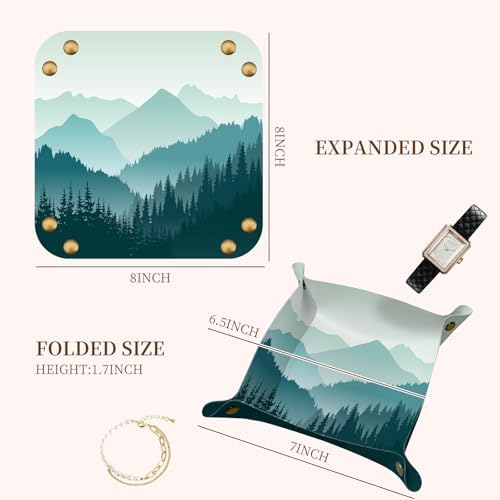 PU Leather Jewelry Valet Tray, Portable Catchall Tray for Keys, Wallet, Watch,Travel Jewelry Tray Organizer for Nightstand Desk Entryway Home Decor Gift for Women Men Green Mountain - Image 5