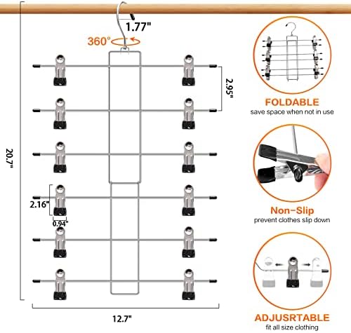 4 Pack Pants-Hangers-Space-Saving, 6 Tier-Closet-Organizers-and-Storage | Skirt Hooks with Clips, Closet-Organizer-Clothes-Organization Jeans Scarf Holder,College-Dorm-Room-Essentials Decor - Image 6