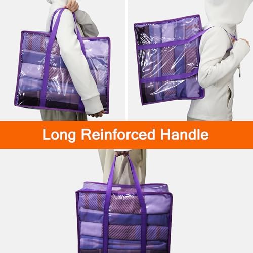 Vieshful Purple 40L Clear Clothes Storage Bag Colorful Clothes Organizer with Zipper Vinyl Storage Bag for Comforter, Blanket, Bedding, Duvet, Transparent Moving Totes 5 Pack - Image 4