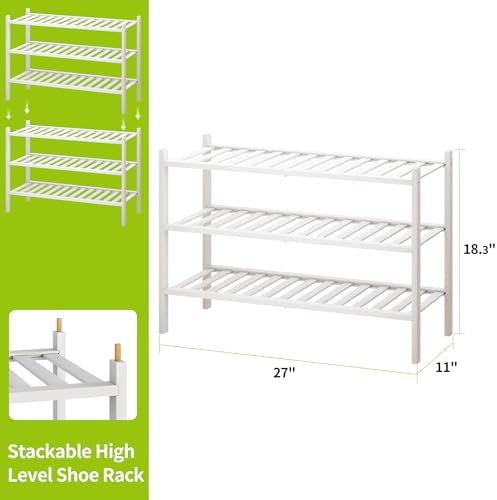 BMOSU 3-Tier Bamboo Shoe Rack Premium Stackable Shoe Shelf Storage Organizer for Hallway Closet Living Room Entryway Organizer(White Bamboo) - Image 3