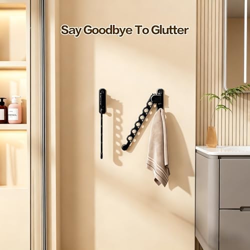 Wall Mounted Clothes Drying Rack, Laundry Clothes Hanger Rack Wall Mounted, Foldable Wall Clothes Rack for Laundry Room, Space Saving Closet Storage Organizer Clothes Hanger Indoor, 2pcs(Black) - Image 5