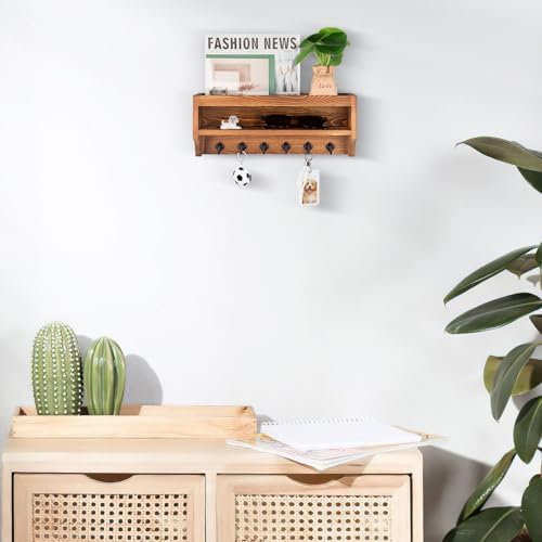 Nekon Key Holder Wall Mount, Pine Wooden Mail Organizer, Light Brown - Image 3