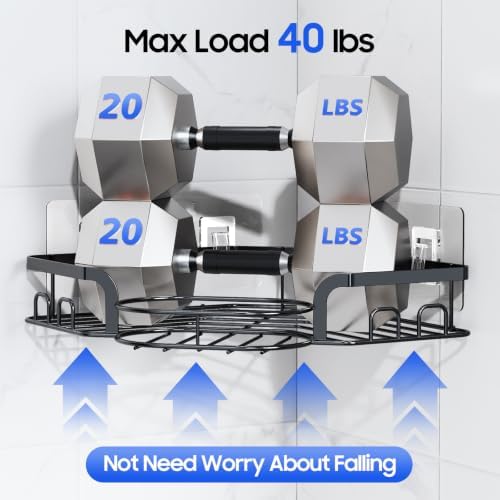 Corner Shower Caddy, Rustproof Shower Organizer with Soap Holder and 8 Hooks, No Drilling Adhesive Shower Shelves for Inside Shower, Large Capacity Shower Rack for Bathroom Shower Storage, Black - Image 3