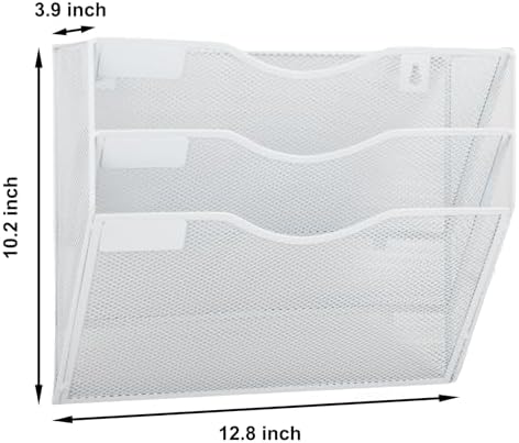 EASEPRES 3 Pocket Mesh Hanging Wall File Organizer, Wall Mounted Mail Paper Document Folder Holder, Clipboard Storage Organization Magazine Rack with Nametag Label for Office Home School, White - Image 2