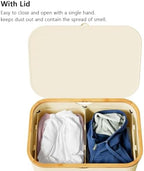 SpaceAid Double Laundry Hamper 2 Section with Lid and Removable Laundry Bags, 160L Clothes Basket with Bamboo Handles, Large Collapsible Hamper for Bedroom, Bathroom, Dorm, Laundry Room - Beige - Image 3