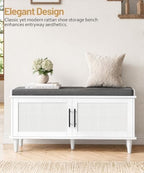 Akxomel 39.4" Rattan Shoe Storage Bench 2 Doors Wooden Entryway Bench White - Image 4