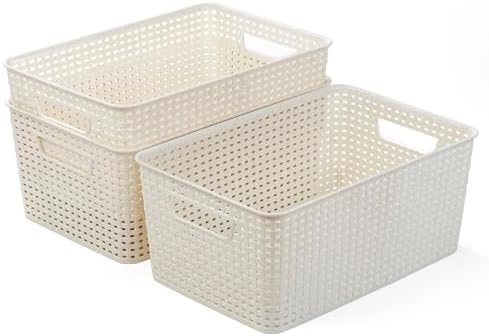 BINO | Plastic Storage Baskets, 13.5 Liter - 3 Pack, Natural | THE WOVEN COLLECTION | Storage Basket for Shelves | Woven Storage Baskets for Organizing Bins | Pantry Shelf Organizer | Container Bin - Image 6