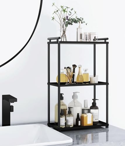 VOTZAAQ 3 Tier Bathroom Organizer Countertop, Stainless Steel Perfume Tray and Vanity Countertop Shelf, Makeup Skin Care Bathroom Organizers and Storage for Dresser, Kitchen (Matte Black) by VOTZAAQ