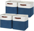 Temary Fabric Storage Cubes 4Pack Blue Fabric Storage Baskets 12 Inch Cube Storage Bins with Handles for Organizing Closet (White&Blue) by TEMARY