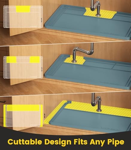 Under Sink Mats for Kitchen Waterproof 34"x22",Teal - Image 3