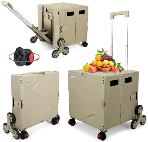 FELICON Folding Climber Utility Cart Rolling Crate Tote Handcart Box-Coffee by FELICON