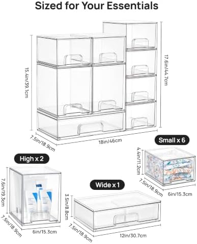 Vtopmart Clear Stackable Storage Drawers Set of 9, Plastic Organizer Bins - Image 3