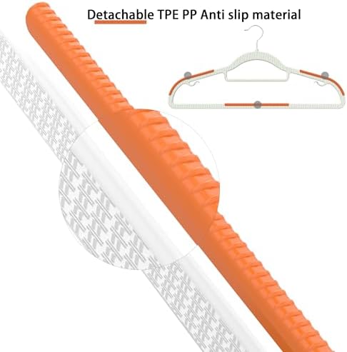 60 Pack Heavy Duty Plastic Hangers, Non Slip Clothes Hangers with Rubber Pads and 360° Hook - Thin Space Saving Hanger, Closet Organizer for Shirt, Pants, Suit, Skirt, Coat - Orange - Image 5