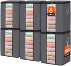 SpaceWhisper 6 Pack 100L Clothes Storage, Foldable Storage Bags, Grey | Thick Fabric, Clear Window, with Reinforced Handle, for Clothing, Blanket, Comforters, Bedding Organizing by Unknown