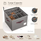 Criusia Shoe Organizer for Closet, 3 Pack Shoe Organizer with Transparent Cover and Sturdy Handles, Closet Shoe Storage for Sneakers Sandals Slippers, Fit 12-16 Pairs, Gray - Image 3