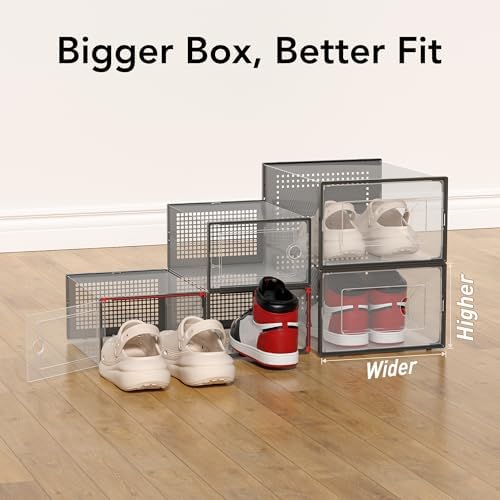 Foluck X-Large 15 Pack Shoe Storage Organizer Box Clear Plastic Stackable | Interlocking Design, Sturdy Dustproof Breathable, Fits Men's Size 10 Women's Size 11, for Closet Entryway Under Bed - Image 3