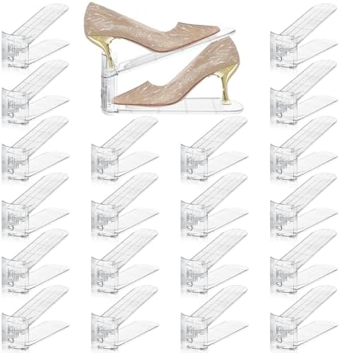 FENRUNXU Transparent Shoe Slots Organizer for Closet, 20 Pack Shoe Stacker Organizer for Closet Shoe Display Space Saver,Adjustable Shoe Rack Organizer Holder for High Heels,Sneakers(Transparent) by FENRUNXU