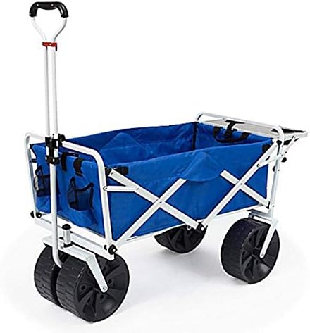 MacSports All Terrain Beach Wagon with Side Table|Heavy Duty Collapsible Folding Cart with Large Wheels for Beach Day, Picnic, Camping, Outdoor Activities | Blue/White - Image 6