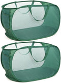 Sturdy Mesh Pop Up Laundry Hamper, Collapsible Laundry Baskets with Side Pocket, Foldable Clothes Hamper with Reinforced Carry Handles for Laundry, Bathroom, Kids Room, Dorm or Travel 2 Pack Emerald by Bemkoo