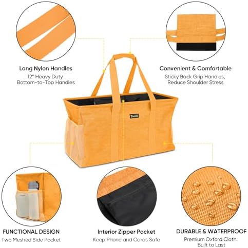 BALEINE Extra Large Utility Tote Bag with Reinforced Wire Frame, Reusable Grocery Bag for Shopping, Picnic (Yellow, 22''x12''x10'') - Image 4