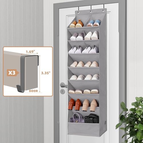 STORAGE MANIAC Over the Door Shoe Organizer Heavy-Duty Large Deep Pocket Hanging Shoe Organizer Shoe Rack Door Closet Shoe Organizer for Wall, Dorm & Narrow Door Storage Shoe Holder Grey, 2 Pack - Image 4