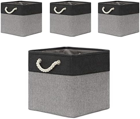 Temary Baskets 4 Pack Fabric Storage Cube Storage Baskets 13x13x13 Storage Cube Bins for Shelves with Handles, Basket for Organizing (Black&Gray) by TEMARY