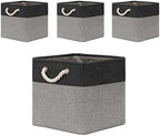 Temary Baskets 4 Pack Fabric Storage Cube Storage Baskets 13x13x13 Storage Cube Bins for Shelves with Handles, Basket for Organizing (Black&Gray) by TEMARY