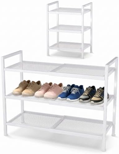 Expandable Shoe Rack for Closet, Entryway, Shoe Storage, 3-Tier, White by Unknown