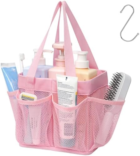 F-color Mesh Shower Caddy Portable - Stand Up 8 Pockets for Dorm, Pink by F-color