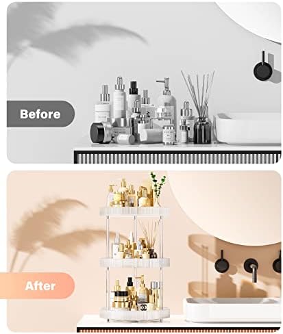 3 Tier Lazy Susan Bathroom Countertop Organizer, 360° Clear Rotating Makeup Cosmetic Perfume Storage Tray, Spinning Vanity Organizer Shelf for Bathroom Cabinet, Dresser, Kitchen(Large) - Image 4