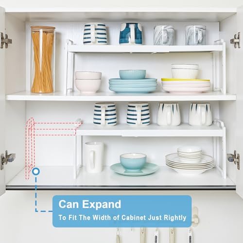 3 Pack Kitchen Cabinet Organizer Shelf, Stackable Expandable Shelves Organizers For Kitchen Cabinet Countertop Storage, Adjustable Counter Cupboard Pantry Organizer Shelf Rack Stand, Length:25.5 Inch - Image 4