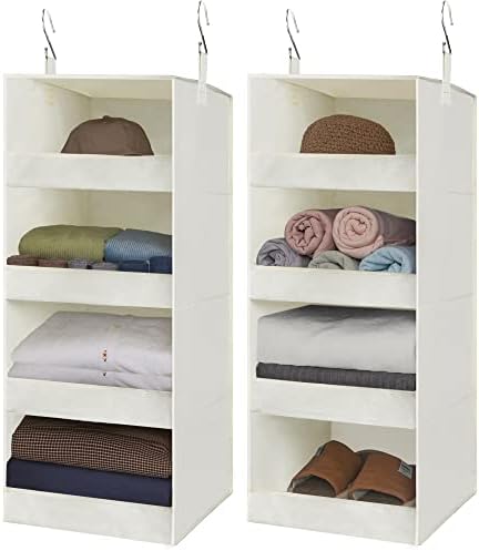 GRANNY SAYS 4-Shelf Hanging Closet Organizer, Foldable Storage, Beige | 44 lb Capacity, No-Sag Support, Keeps Clothes Neat, Folds Flat, Fits RV, Dorm & Small Closets, 2 Pack by GRANNYSAYS