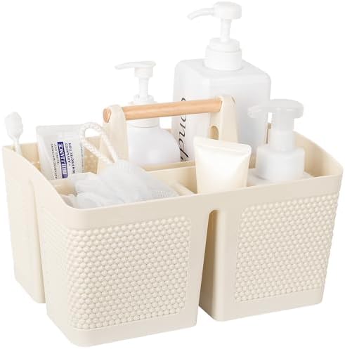rejomiik Plastic Shower Caddy, Portable Shower Basket with Handle, Cream by rejomiik