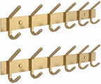 Brushed Gold Wall Mounted Coat Rack – 17 Inch Stainless Steel Rail with 6 Double Coat Hooks for Entryway, Bathroom, Bedroom, Kitchen – Modern Gold Hook Rack for Coats, Hats, Towels - 2 Pack by SAYONEYES